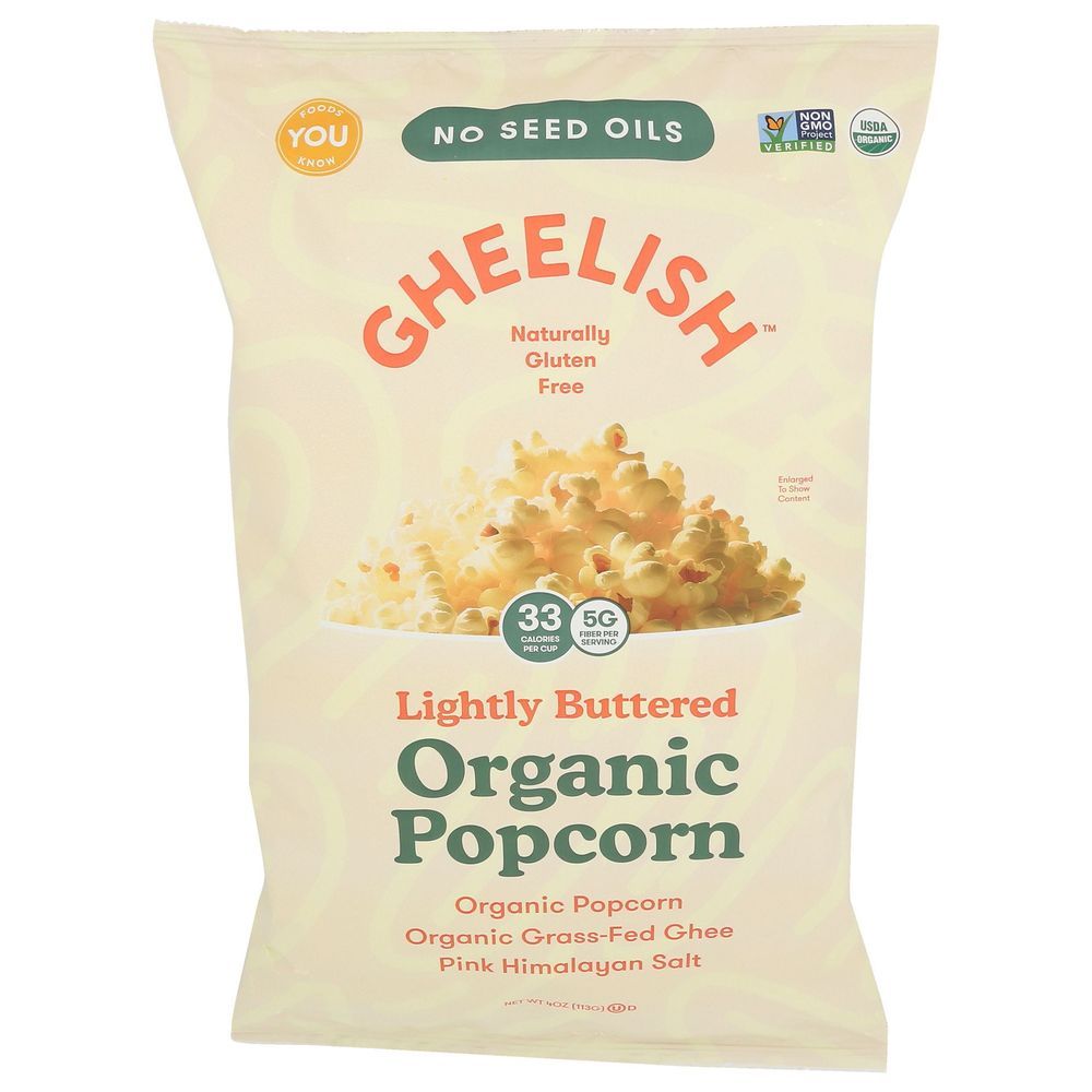 Gheelish Organic Lightly Buttered Popcorn, 4 Ounce -- 12 Per Case