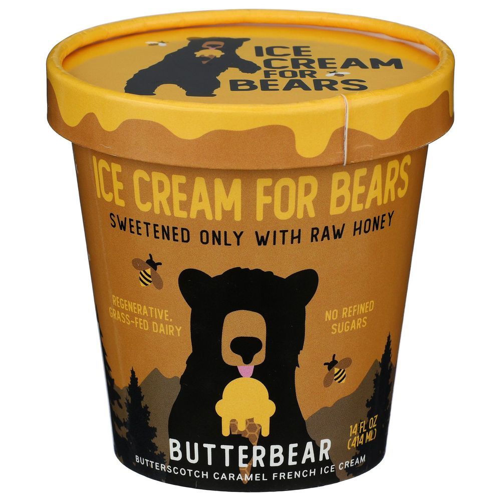 Ice Cream For Bears Butterbear Butterscotch Caramel French Ice Cream, 14 Fluid Ounce -- 8 Per Case