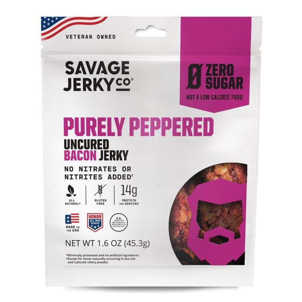 Savage Jerky Zero Sugar Purely Peppered Bacon Jerky, 1.6 Ounce -- 8 Per Case