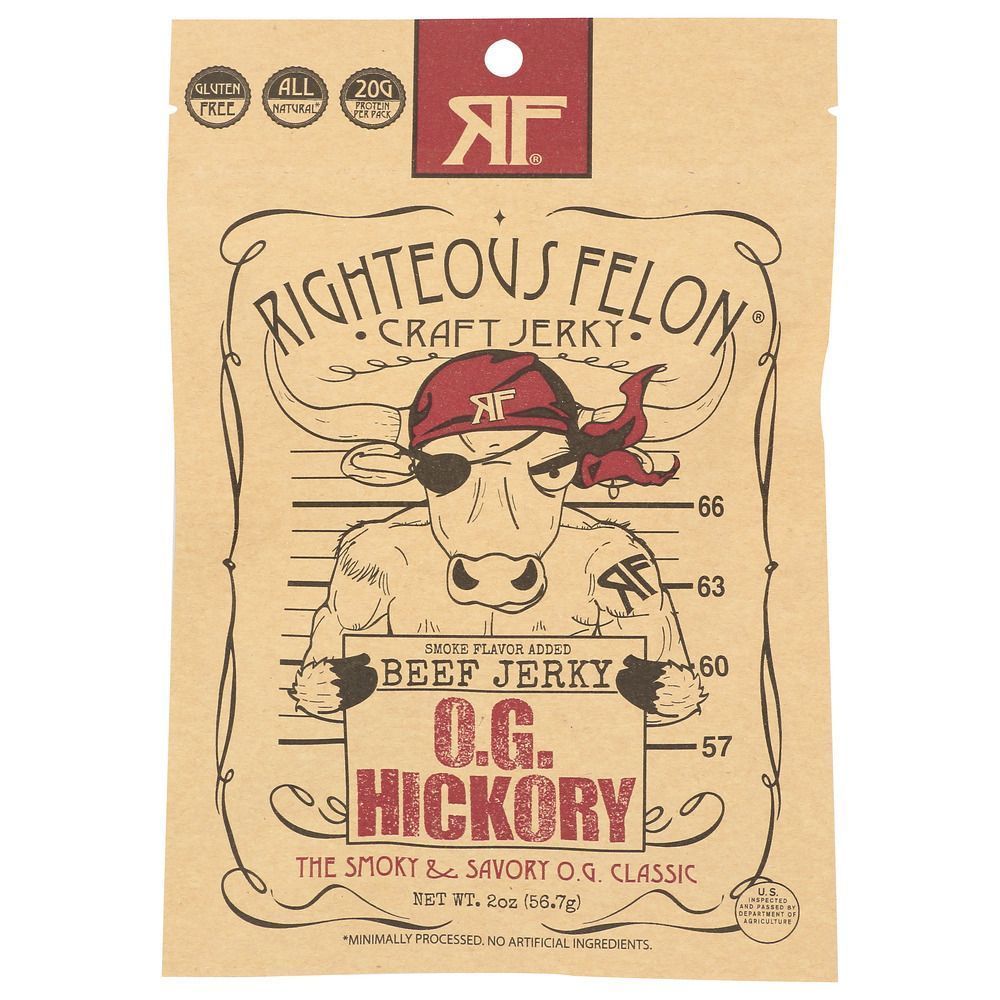 Righteous Felon O.g. Hickory Beef Jerky, 2 Ounce -- 8 Per Case