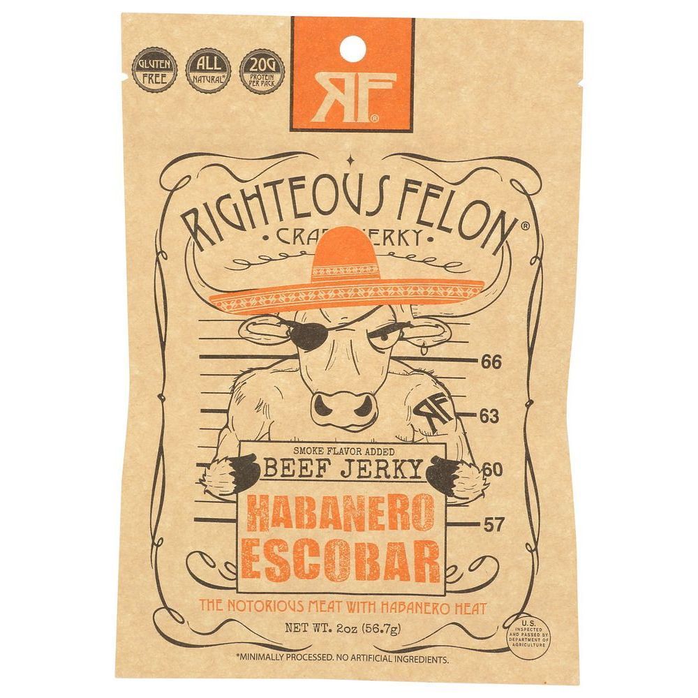 Righteous Felon Habanero Escobar Beef Jerky, 2 Ounce -- 8 Per Case