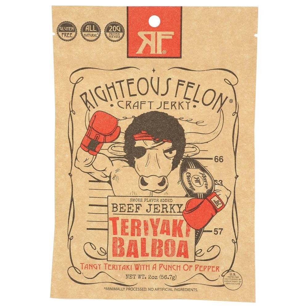 Righteous Felon Teriyaki Balboa Beef Jerky, 2 Ounce -- 8 Per Case