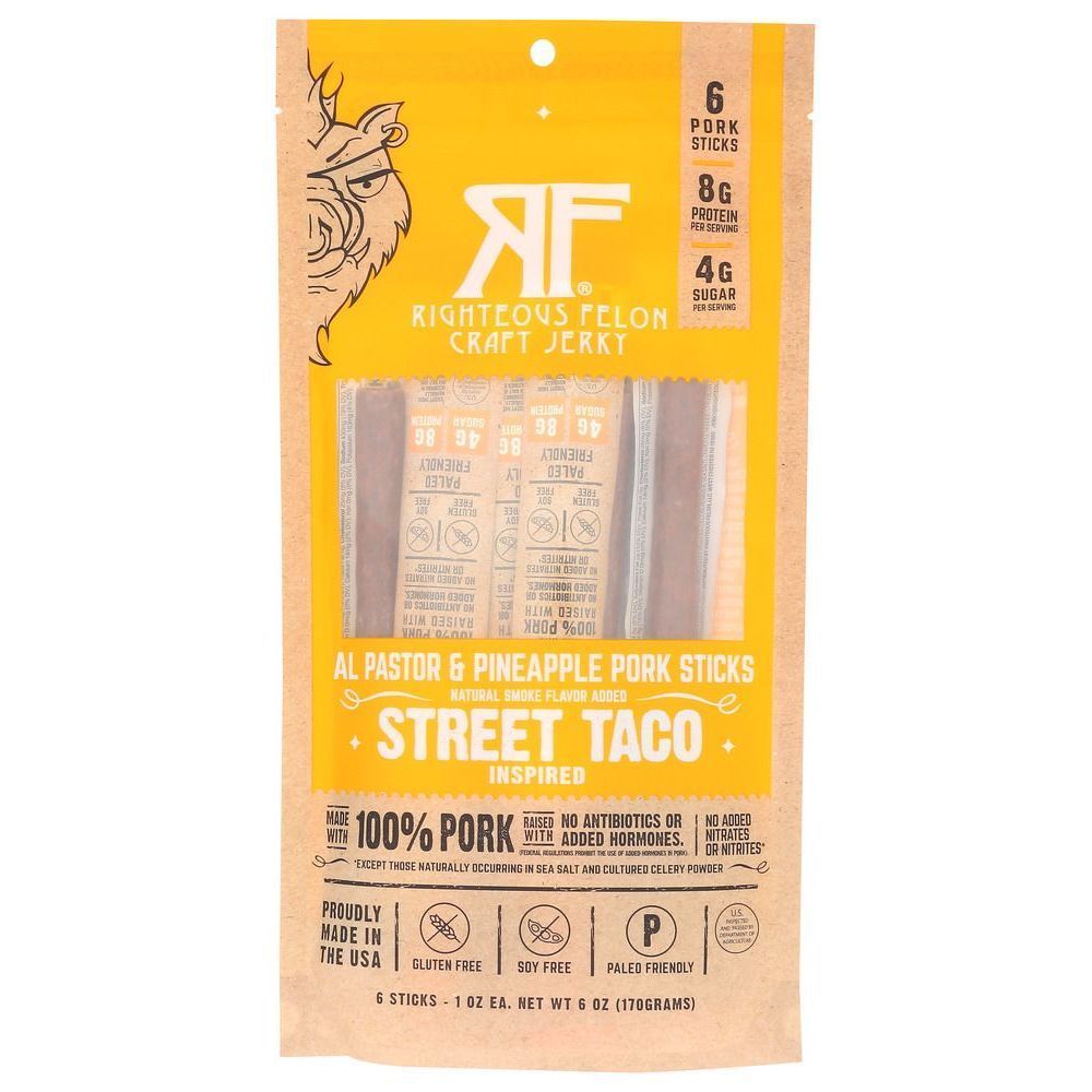 Righteous Felon Street Taco Al Pastor And Pineapple Pork Sticks, 6 Ounce -- 8 Per Case
