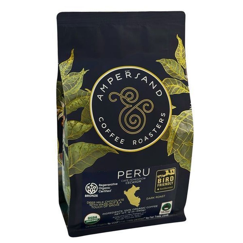 Ampersand Organic Peru Cecanor Dark Roast Whole Bean Coffee, 12 Ounce -- 6 Per Case