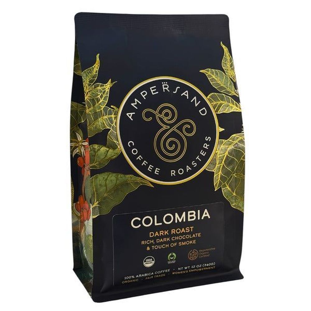 Ampersand Organic Colombia Dark Roast Whole Bean Coffee, 12 Ounce -- 6 Per Case