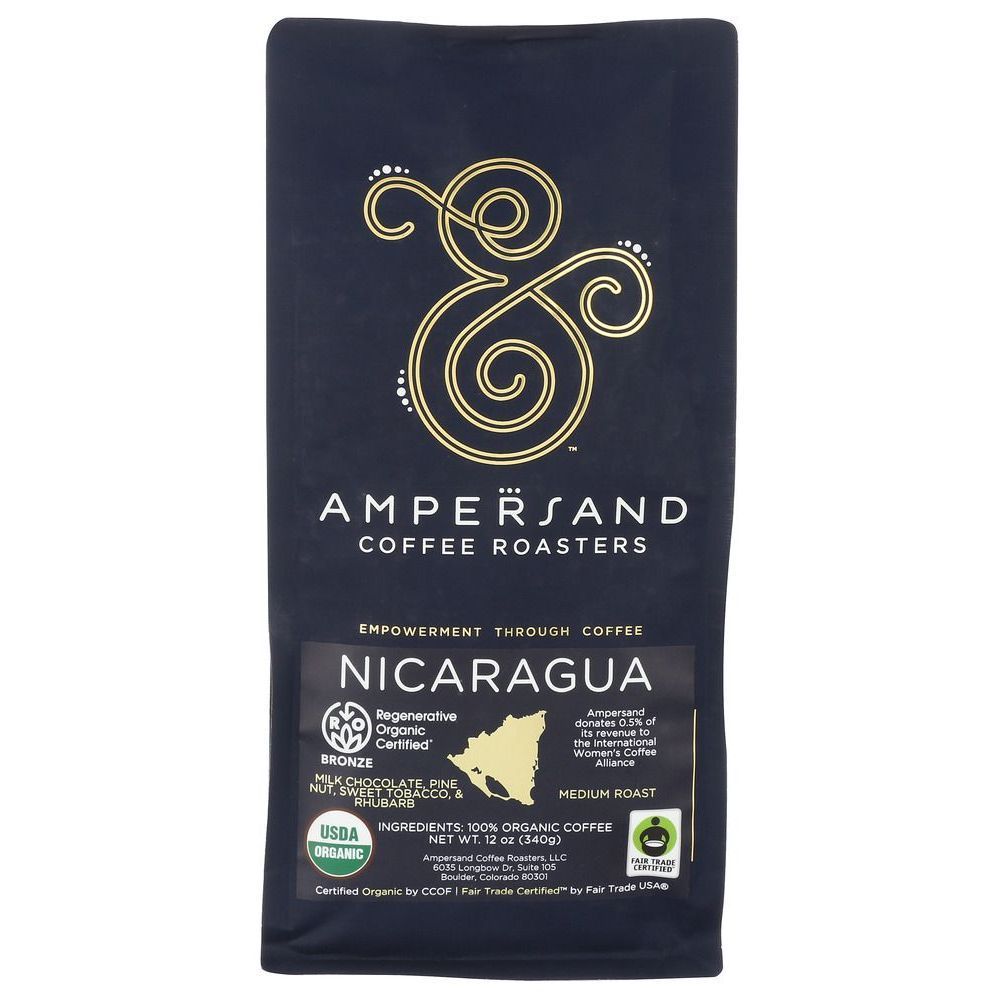 Ampersand Organic Nicaragua Medium Roast Whole Bean Coffee, 12 Ounce -- 6 Per Case