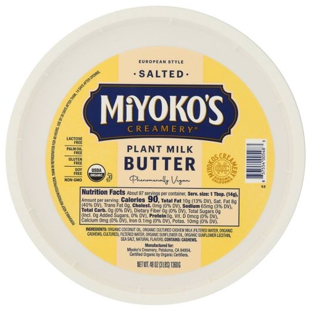 Miyoko's Creamery Cultured Vegan Salted Butter, 3 Pound -- 2 Per Case