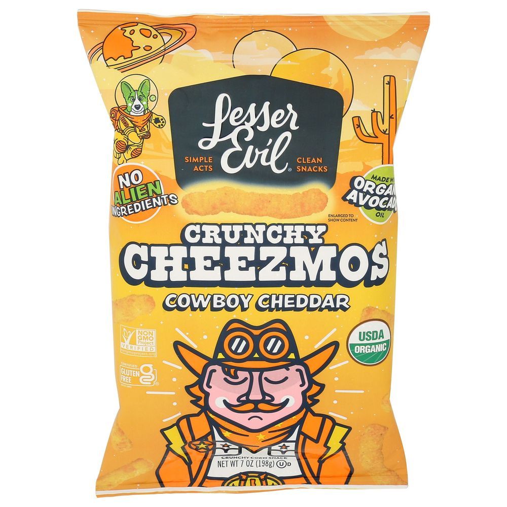 Lesserevil Organic Cowboy Cheddar Crunchy Cheezmos, 7 Ounce -- 6 Per Case