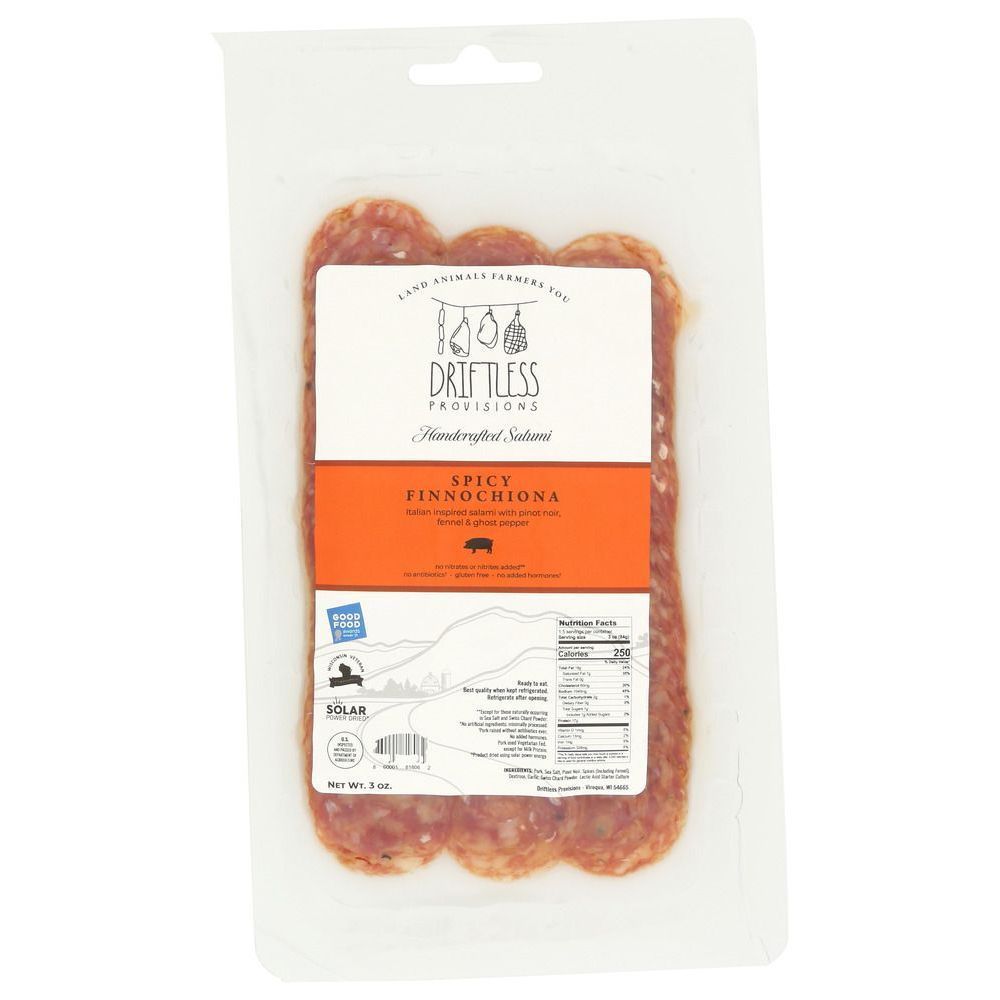 Driftless Provisions Spicy Sliced Finnochiona, 3 Ounce -- 12 Per Case