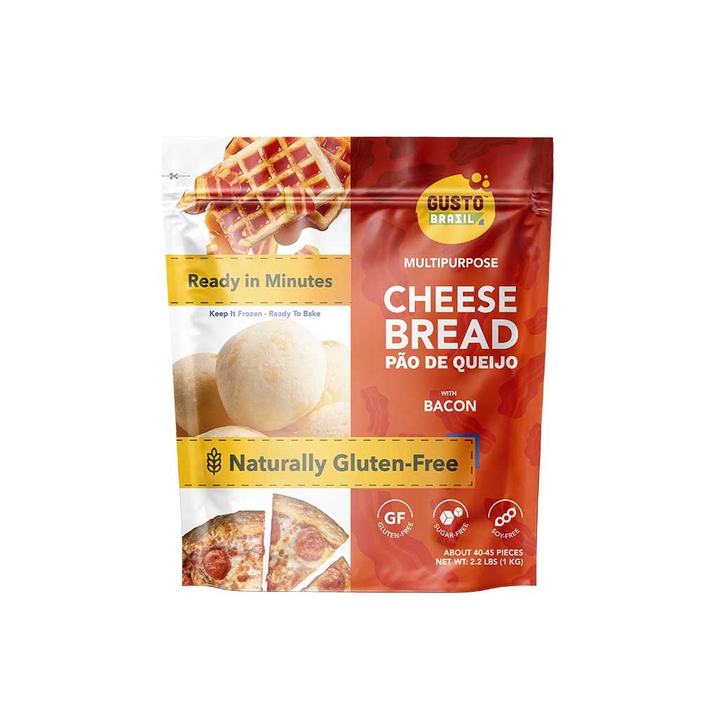 Gusto Brazil Gluten Free 22-25 Gram Bacon Cheese Bread Roll - 40-45 Rolls Per Bag, 2.2 Pound -- 8 Per Case