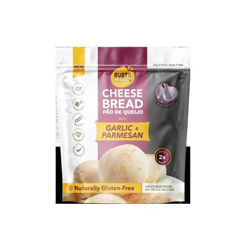 Gusto Brazil Gluten Free 45-50 Gram Garlic And Parmesan Cheese Bread Roll - 20-22 Rolls Per Bag, 2.2 Pound -- 8 Per Case