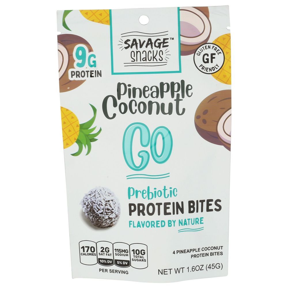 Savage Snacks Go Pineapple Coconut Protein Bites, 1.6 Ounce -- 12 Per Case