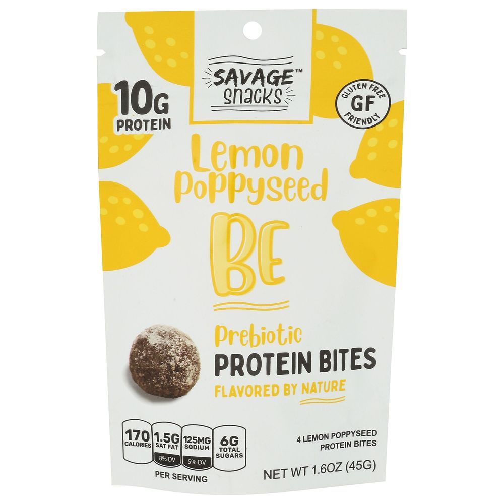 Savage Snacks Lemon Poppyseed Protein Bites, 1.6 Ounce -- 12 Per Case