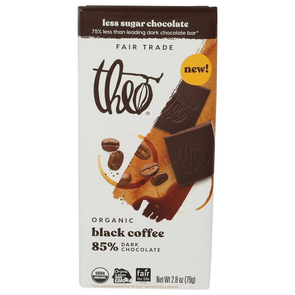 Theo Chocolate Organic Black Coffee 85 Percentage Dark Chocolate Bar, 2.8 Ounce -- 12 Per Case