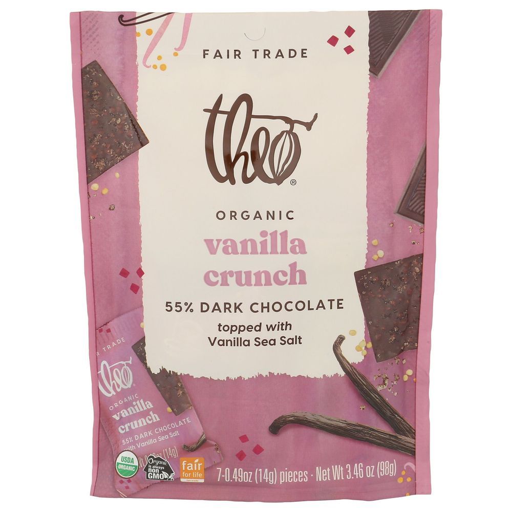 Theo Chocolate Organic 55 Percentage Dark Chocolate Topped With Vanilla Sea Salt Vanilla Crunch, 3.46 Ounce -- 6 Per Case