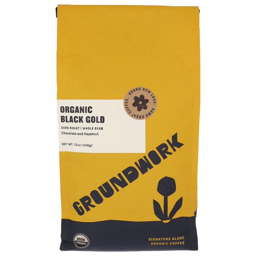 Groundwork Coffee Organic Black Gold Dark Roast Whole Bean Coffee, 12 Ounce -- 6 Per Case