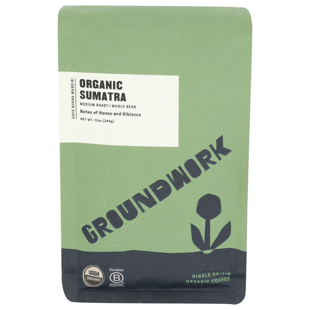 Groundwork Coffee Organic Sumatra Medium Roast Whole Bean Coffee, 12 Ounce -- 6 Per Case