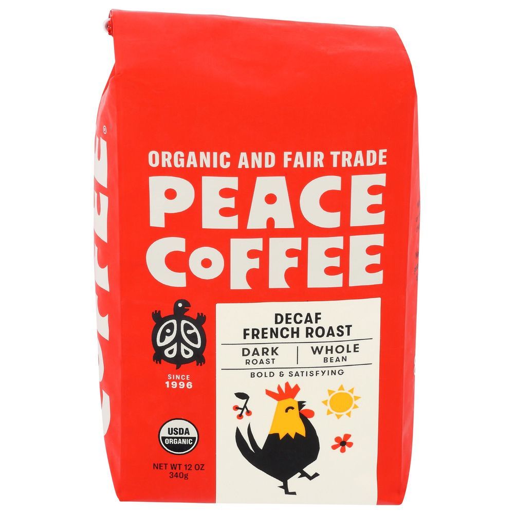Peace Decaf French Roast Whole Bean Coffee, 12 Ounce -- 6 Per Case