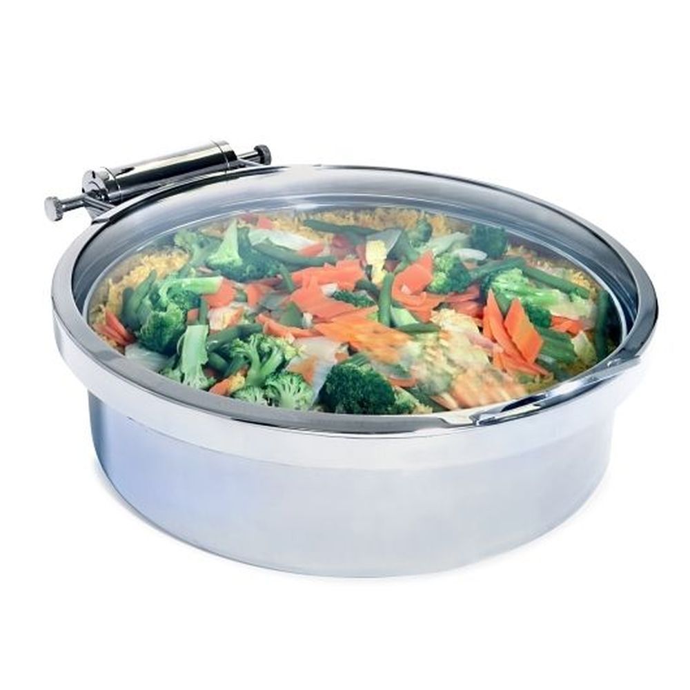 Dw Haber 18/10 Stainless Steel Round Induction Grill Chafer With Full Glass Lid, 7.5 Liter Capacity