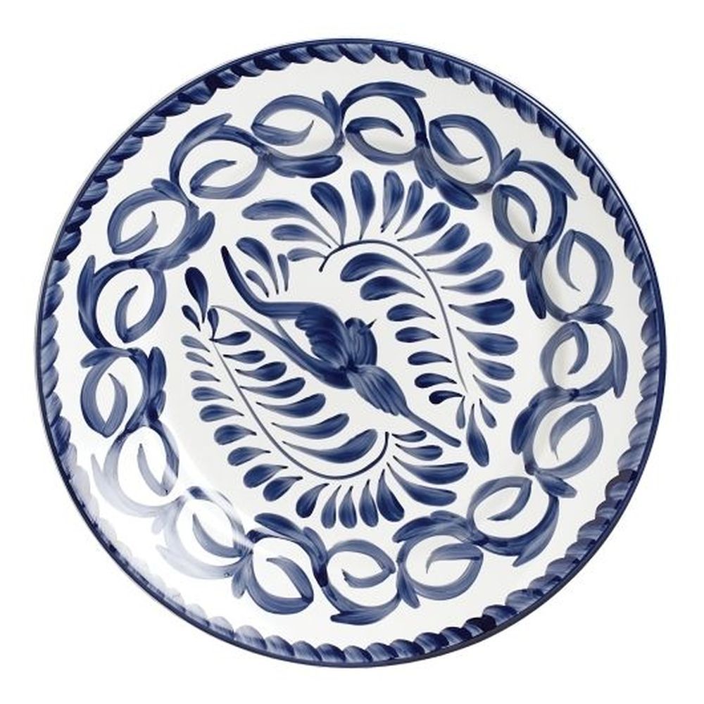Anfora Puebla Alumina Vitrified 10.25 Inch Dia Blue Rimmed Rolled Edge Plate, 24 Count