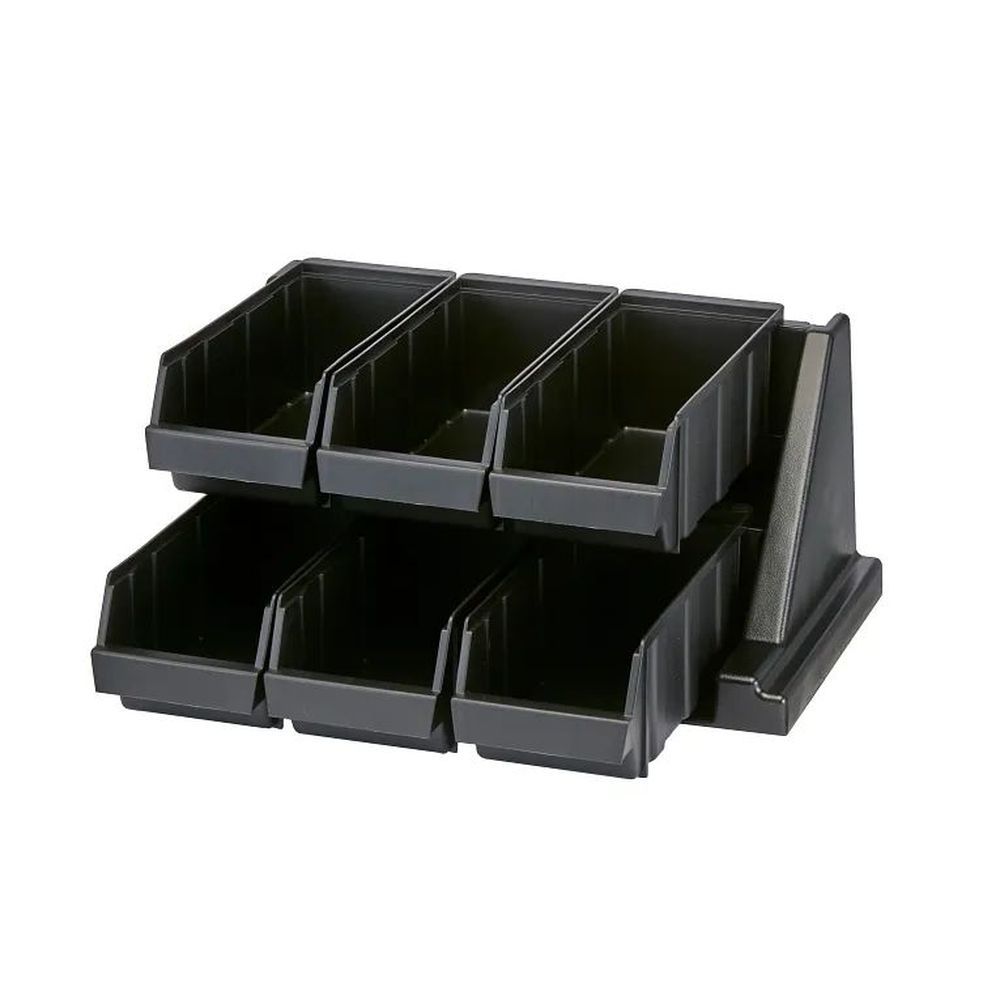 Cambro Black Polyethylene Versa Organizers Rack With 6 Bins, 20 1/8 X 17 1/4 X 9 1/4 Inch