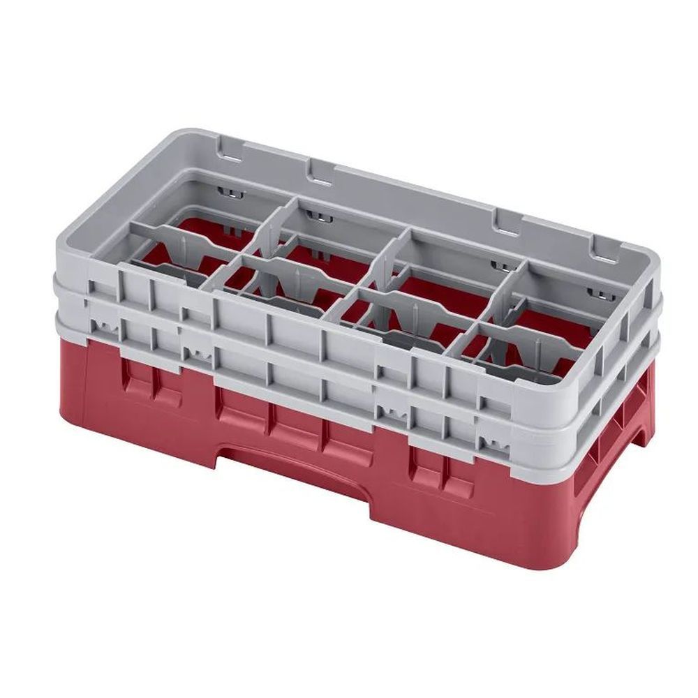 Cambro Camrack Cranberry Plastic Half Size 8 Compartment Glass Rack For 4 1?16 X 5 1?4 Inch Glass, 19 3/4 X 10 X 7 1/4 Inch -- 4 Per Case