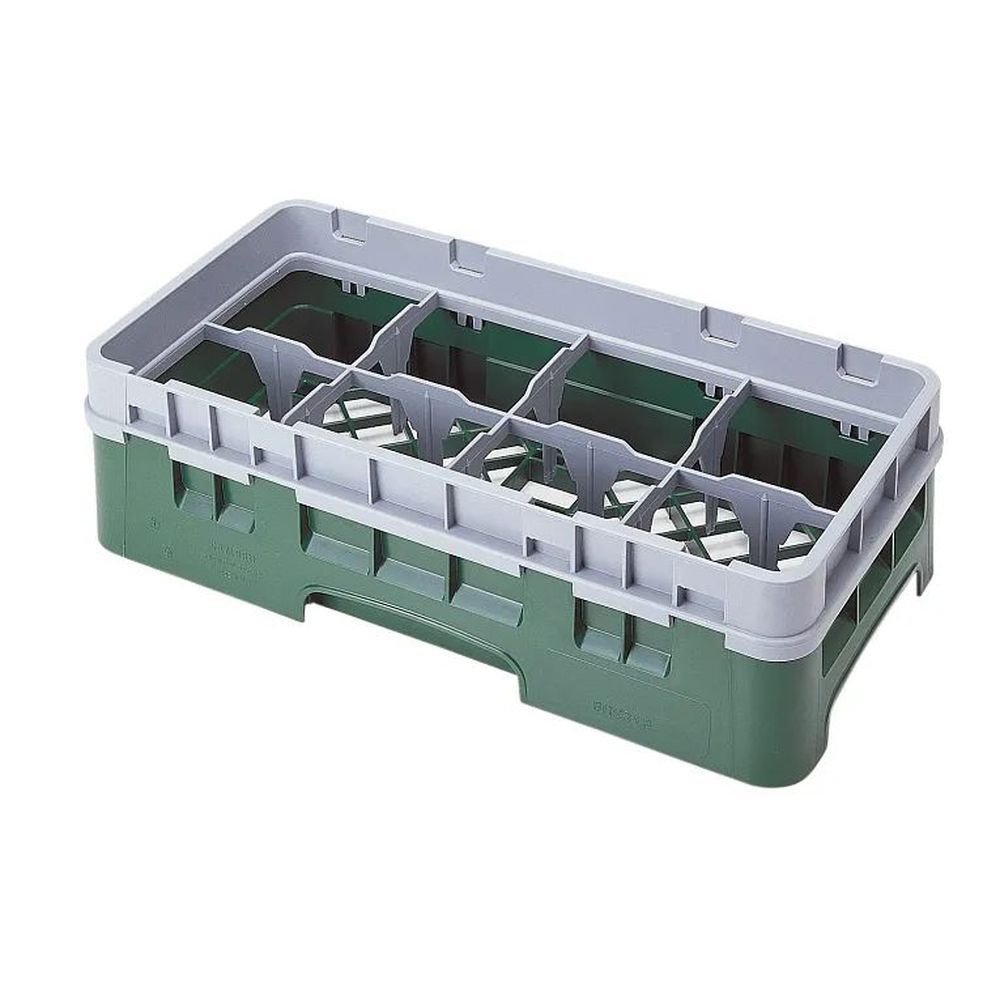 Cambro Camrack Sherwood Green Plastic Half Size 8 Compartment Glass Rack For 4 1?16 X 3 5/8 Inch Glass, 19 3/4 X 10 X 5 5/8 Inch -- 5 Per Case