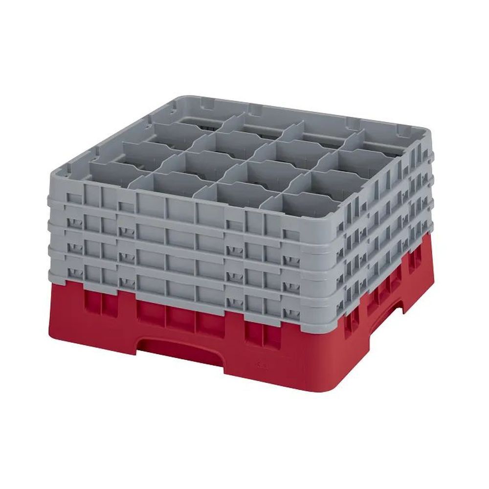 Cambro Camrack Red Plastic Full Size 16 Compartment Glass Rack For 4.375 X 9 3/8 Inch Glass, 19 3?4 X 19 3?4 X 10 1?2 Inch -- 2 Per Case