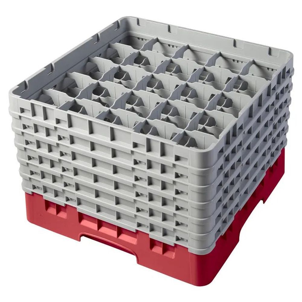 Cambro Camrack Rose Red Plastic Full Size 25 Compartment Glass Rack For 3 7/16 X 11 3/4 Inch Glass, 19 3/4 X 19 3/4 X 13 3/4 Inch -- 2 Per Case