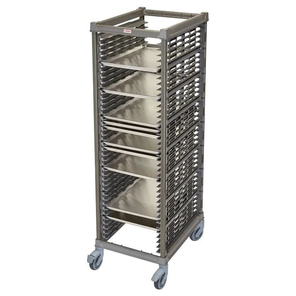 Cambro Camshelving Brushed Graphite Full Size Ultimate Sheet Pan Rack With 1.5 Inch Rail Spacing And Plastic Caster - Knockdown Unit, 33.37 X 25.44 X 72.38 Inch