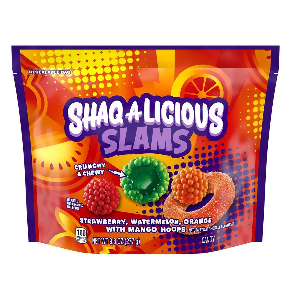 Shaq A Licious Slams Assorted Fruit Flavored Crunchy And Chewy Candy, 9.8 Ounce -- 8 Per Case
