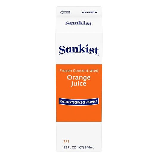 Sunkist Orange 100 Percent Frozen Concentrate 3 Plus 1 Juice, 32 Ounce -- 12 Per Case