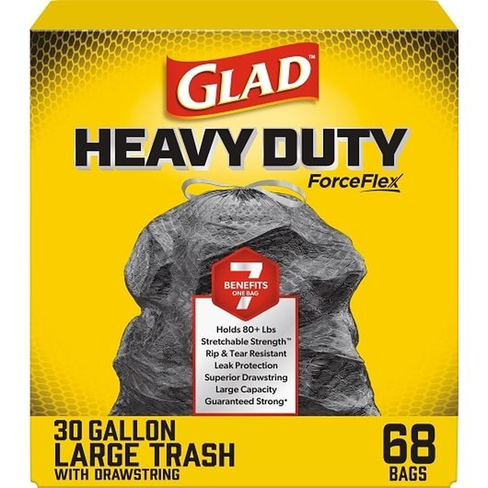 Glad Forceflex Black Heavy Duty Drawstring Trash Bag, 68 Count -- 4 Per Case