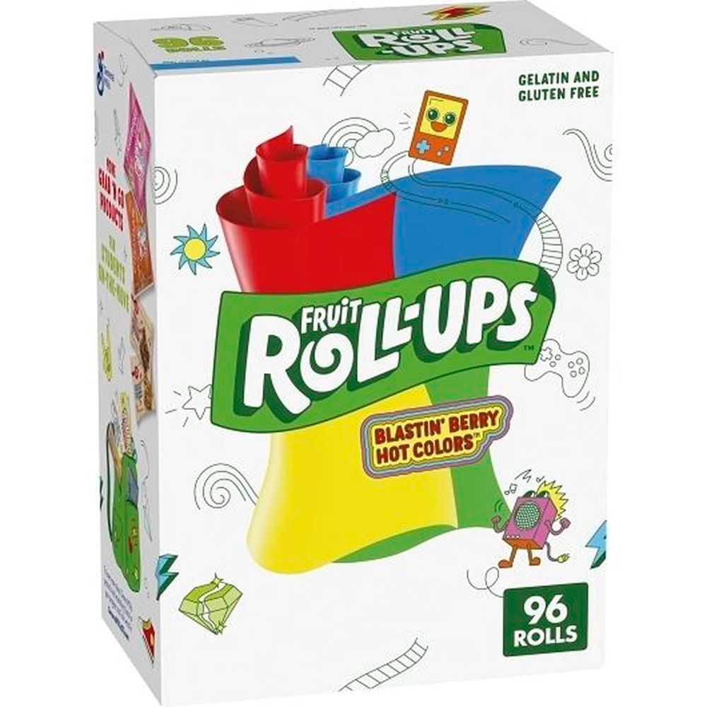 Fruit Roll-ups Individually Wrapped Reduced Sugar Blastin' Berry Fruit Snacks, 0.5 Ounce -- 96 Per Case