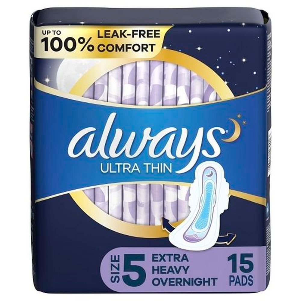 Always Ultra Thin Overnight Wing Pads, 15 Count -- 6 Per Case