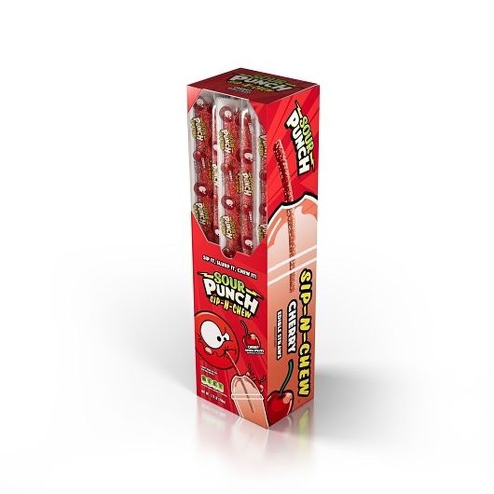 Sour Punch Sip N Chew Cherry Caddy Straws, 0.9 Ounce -- 360 Per Case