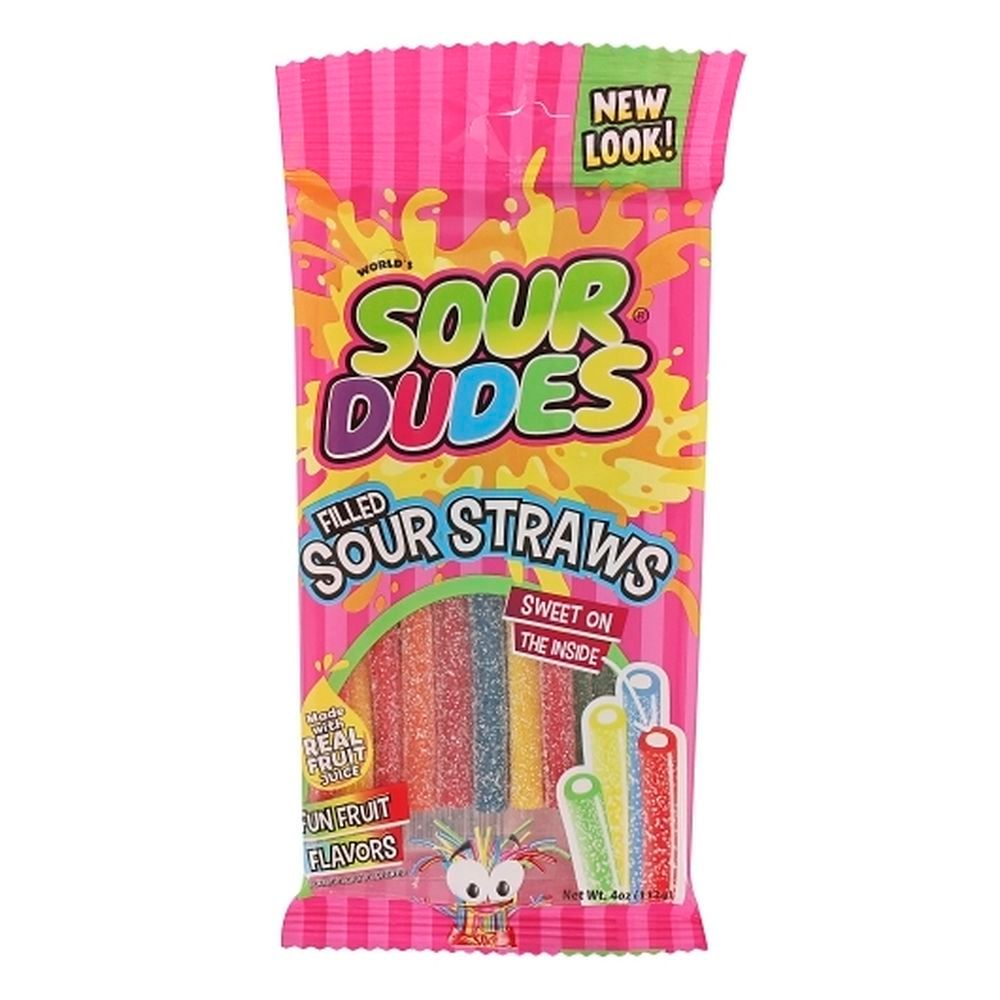 Sour Dudes Filled Sour Straws, 4 Ounce -- 12 Per Case