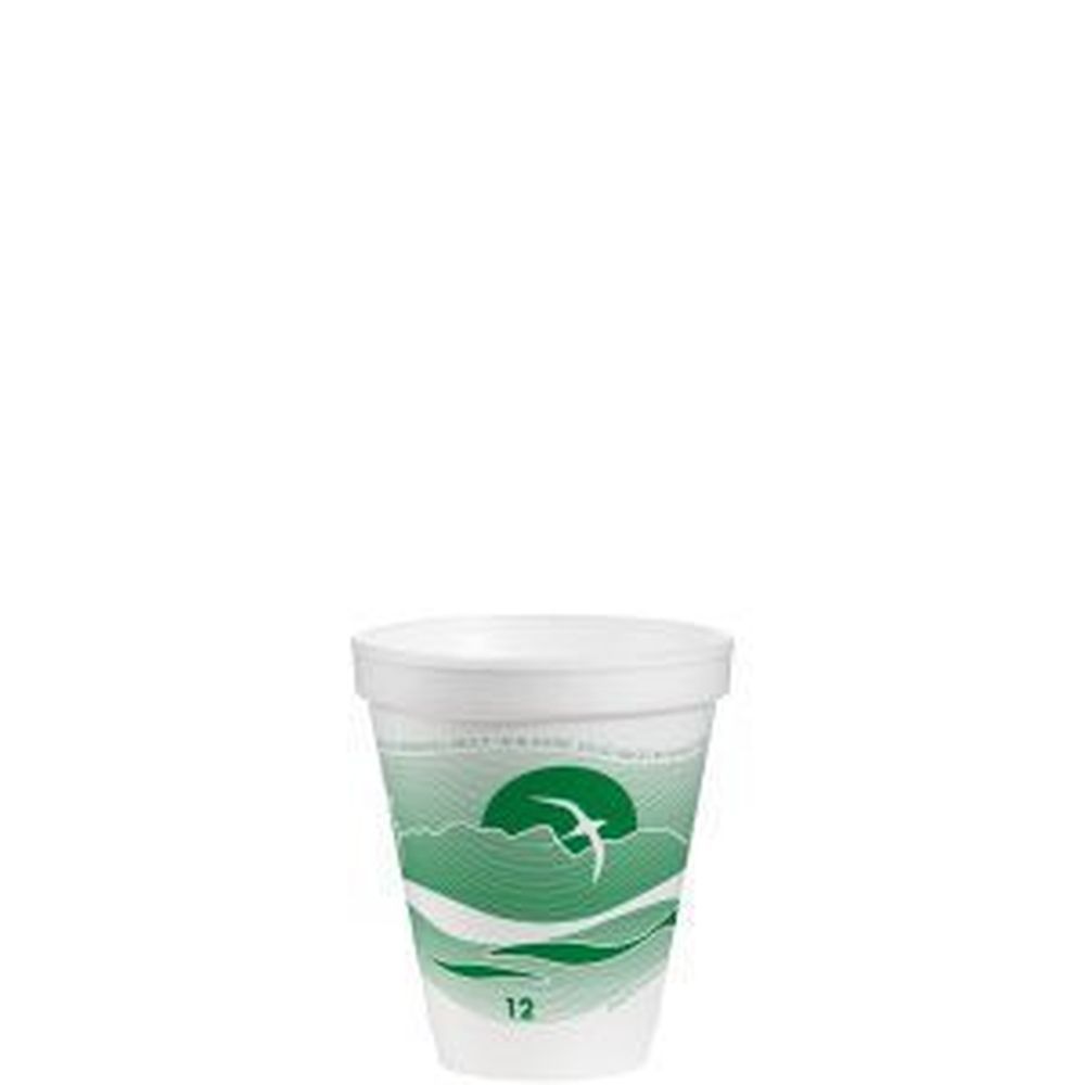 J Cup White With Horizon Forest Green Print Eps Insulated Foam Squat Cup, 12 Ounce Capacity -- 1000 Per Case