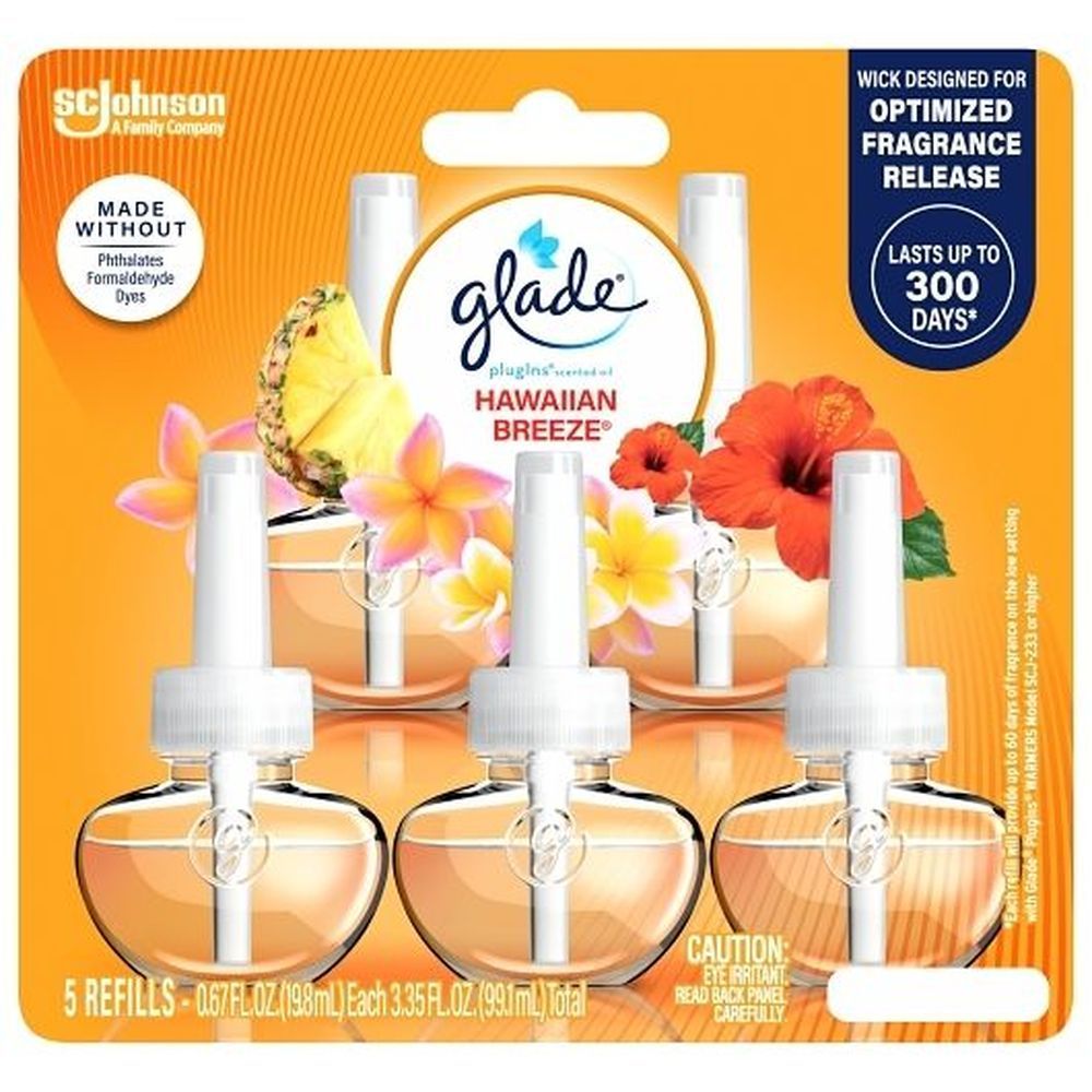 Glade Hawaiian Breeze Plugins Scented Oil Refill, 3.35 Fluid Ounce -- 5 Per Case