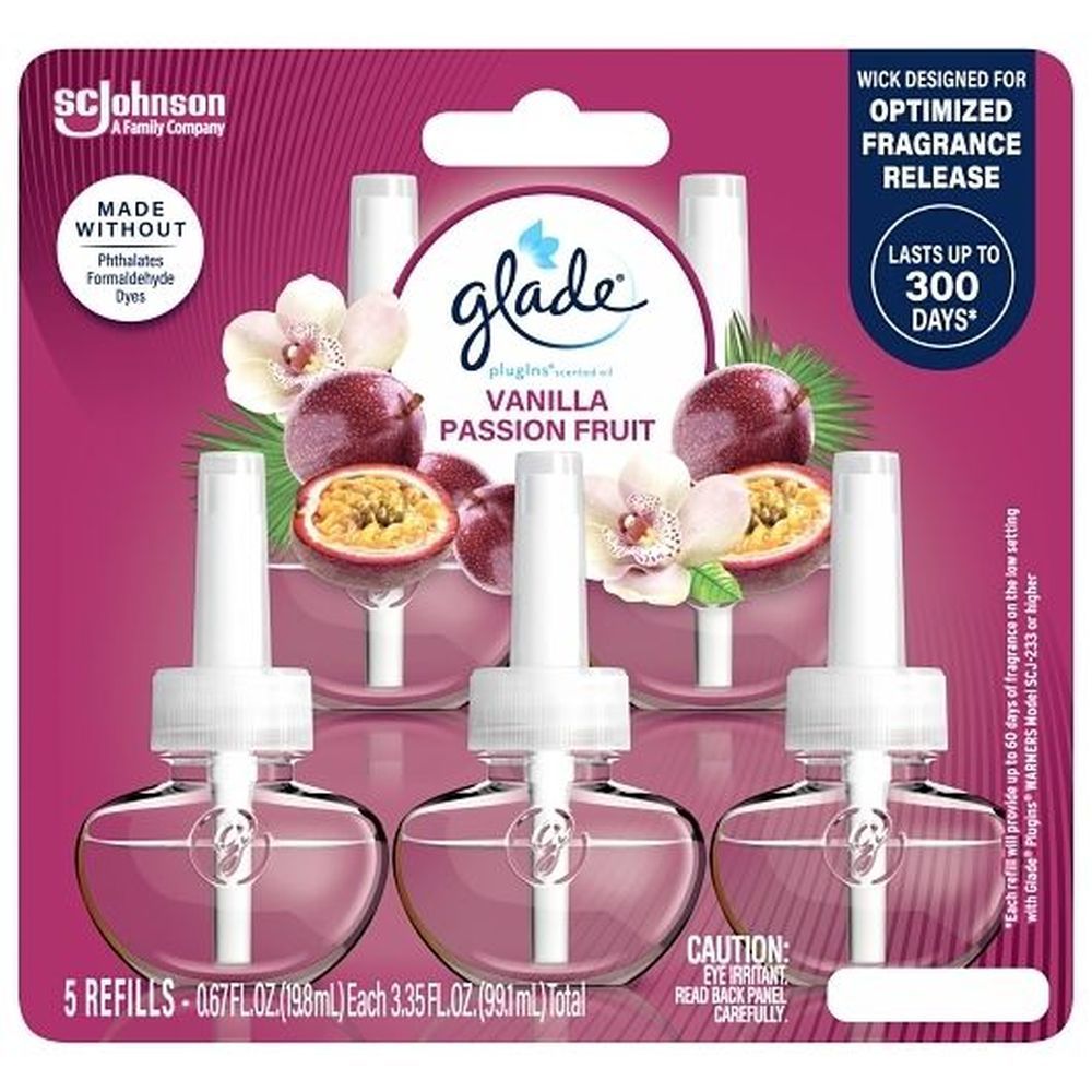 Glade Vanilla Passion Fruit Plugins Scented Oil Refill, 3.35 Fluid Ounce -- 5 Per Case