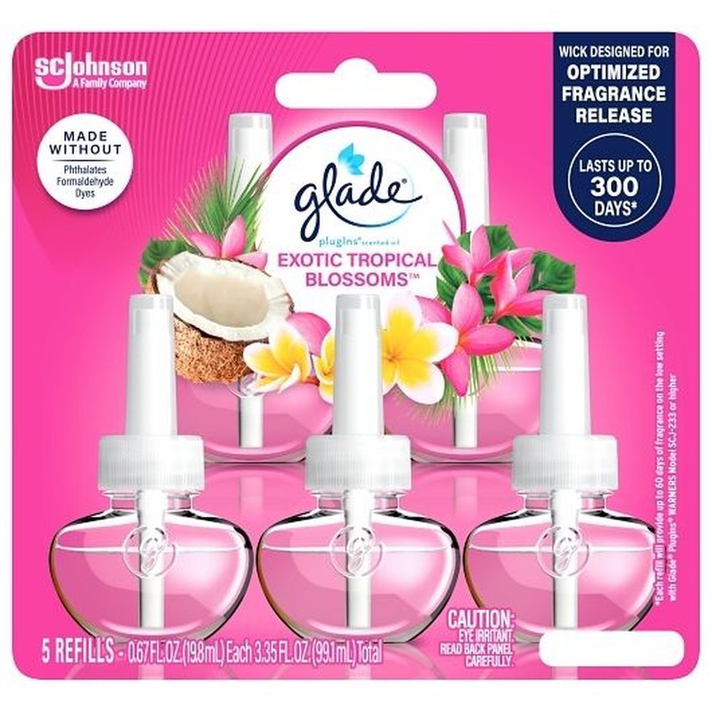 Glade Exotic Tropical Blossoms Plugins Scented Oil Refill, 3.35 Fluid Ounce -- 5 Per Case