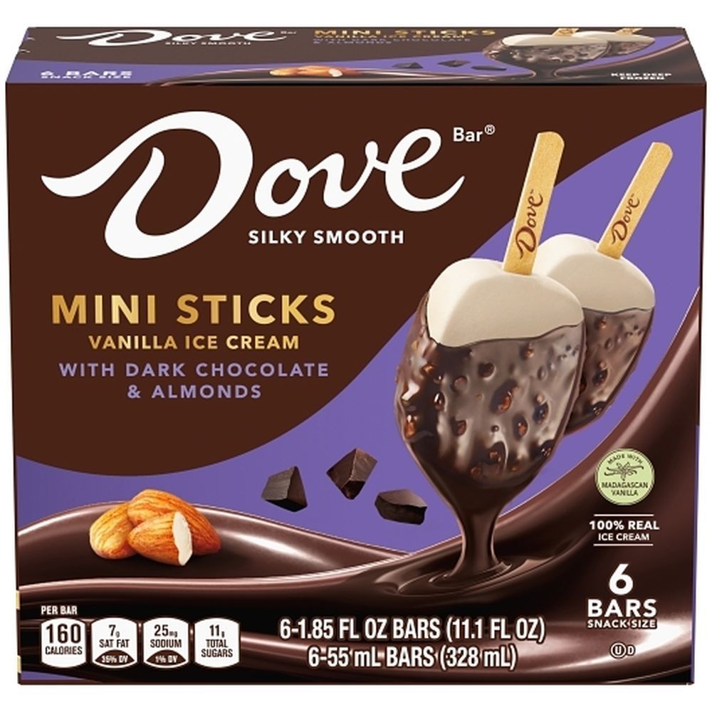 Dove Mini Sticks Dark Chocolate Almond Vanilla Ice Cream Bar, 11.1 Fluid Ounce -- 8 Per Case