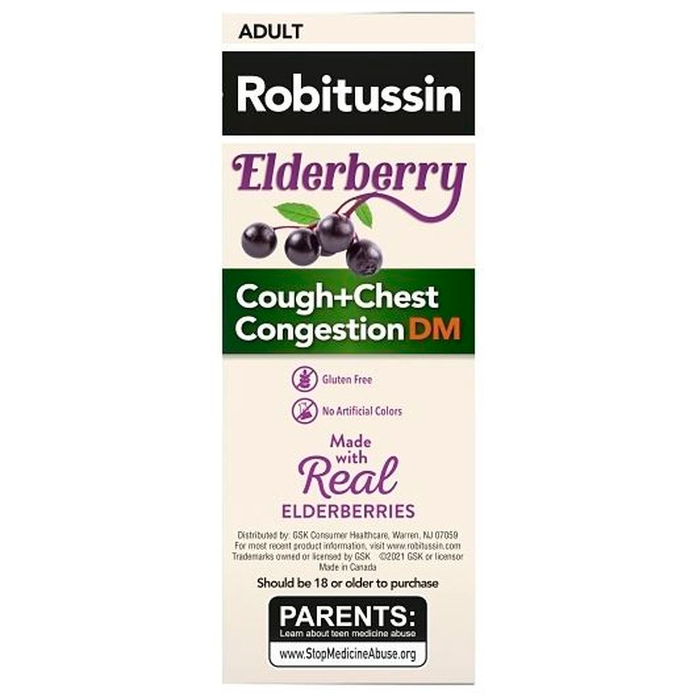 Robitussin Cough Plus Chest Congestion Dm Elderberry Cough Syrup For Adult, 8 Ounce -- 12 Per Case