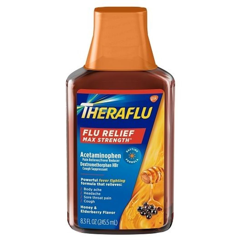 Theraflu Max Strength Honey And Elderberry Flavor Flu Relief Syrup, 8.3 Ounce -- 24 Per Case