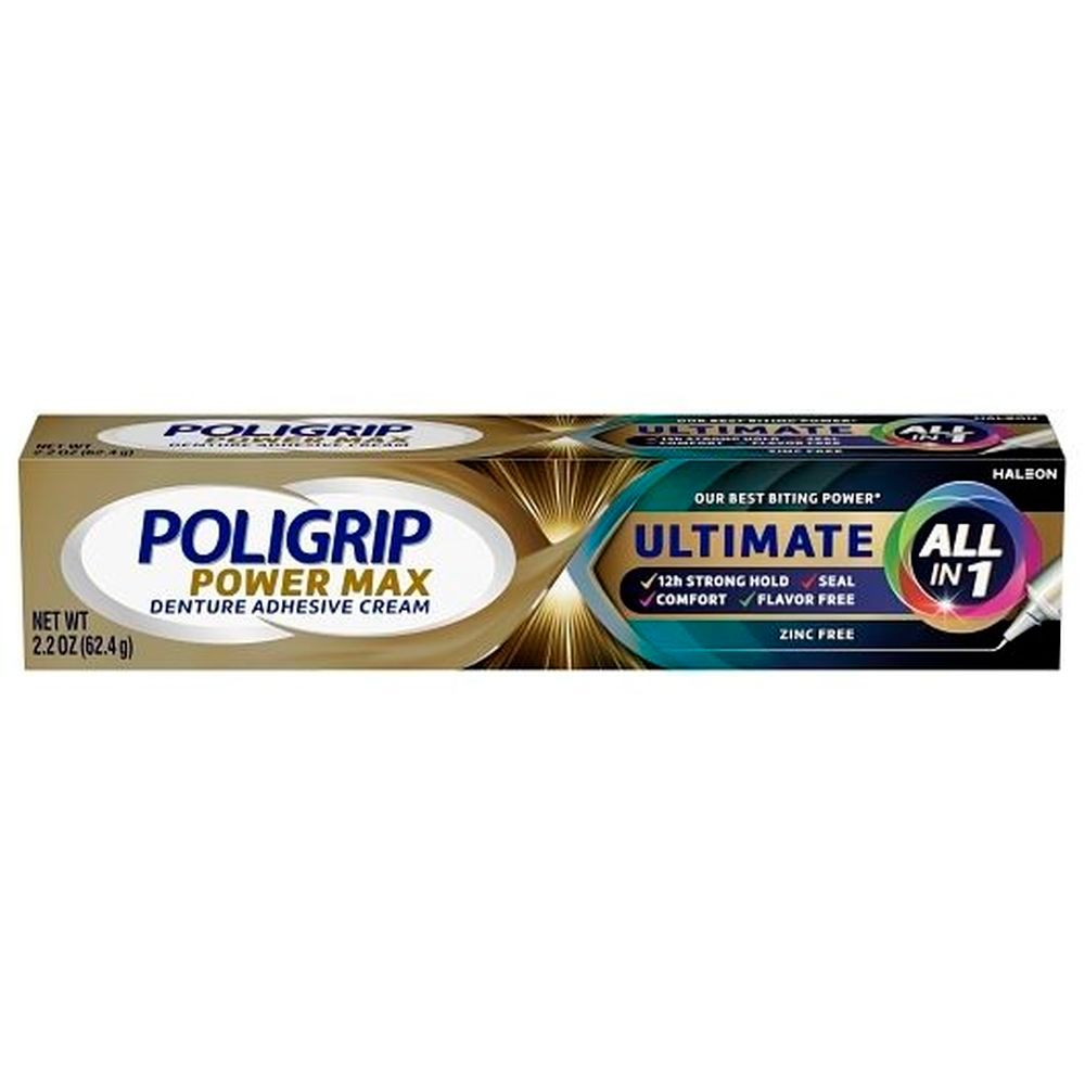 Poligrip Power Max Ultimate All-in-1 Denture Adhesive Cream, 2.2 Ounce -- 24 Per Case