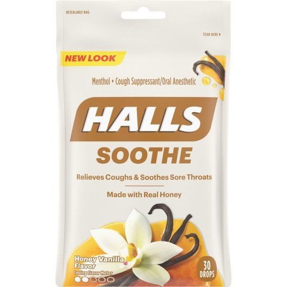 Halls Throat Soothing Honey Vanilla Cough Drops, 30 Count -- 48 Per Case