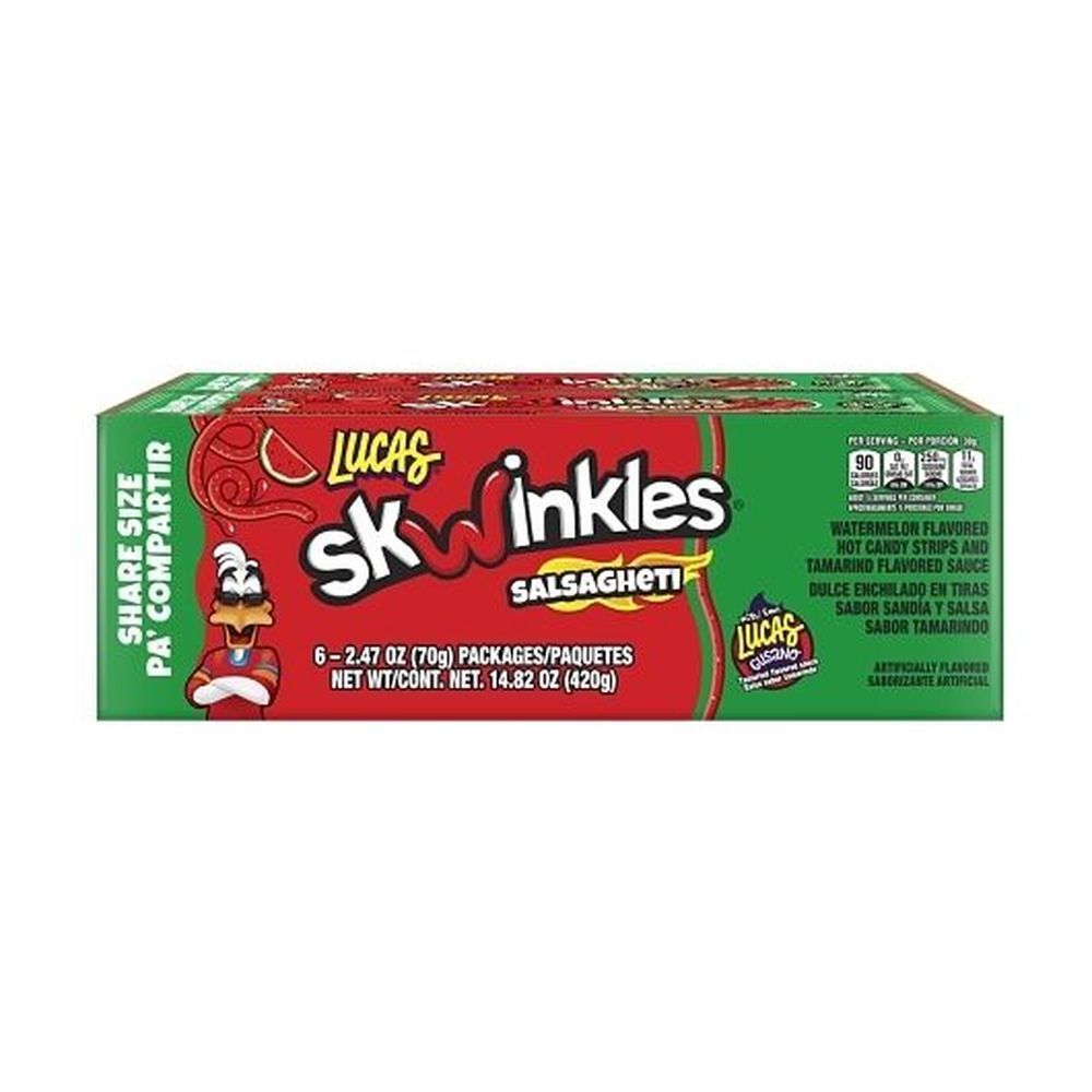 Lucas Skwinkles Watermelon Salsaghetti Hot Candy Strips, 2.67 Ounce -- 120 Per Case