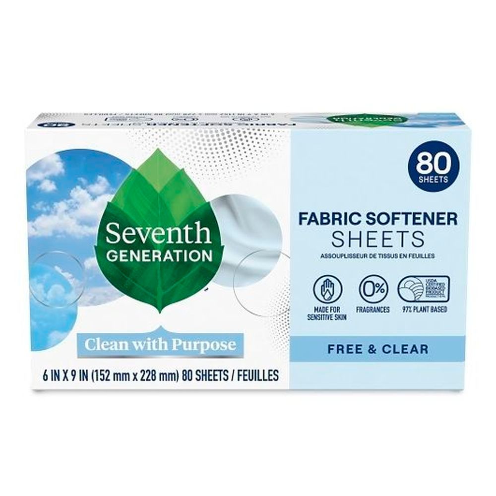 Seventh Generation Free And Clear Fabric Softener Dryer Sheets, 80 Count -- 4 Per Case