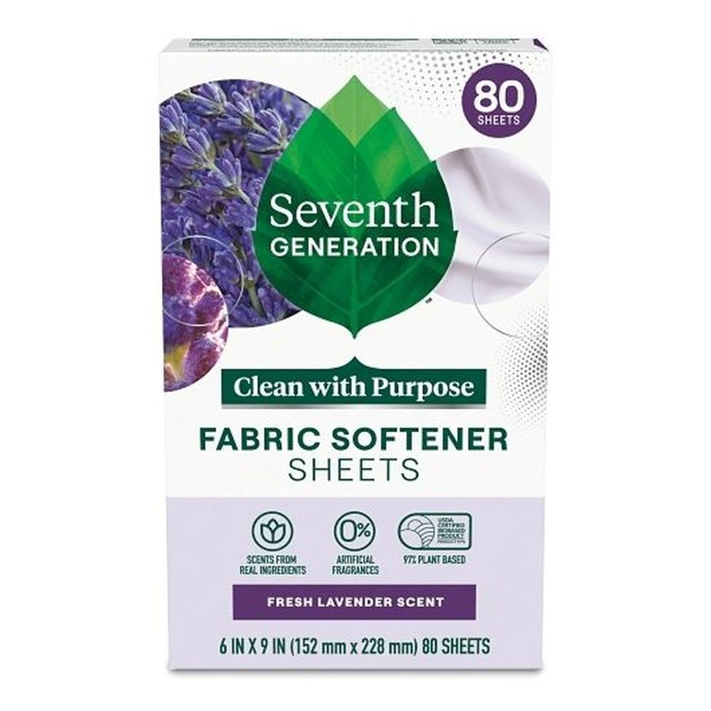 Seventh Generation Fresh Lavender Fabric Softener Dryer Sheets, 80 Count -- 4 Per Case
