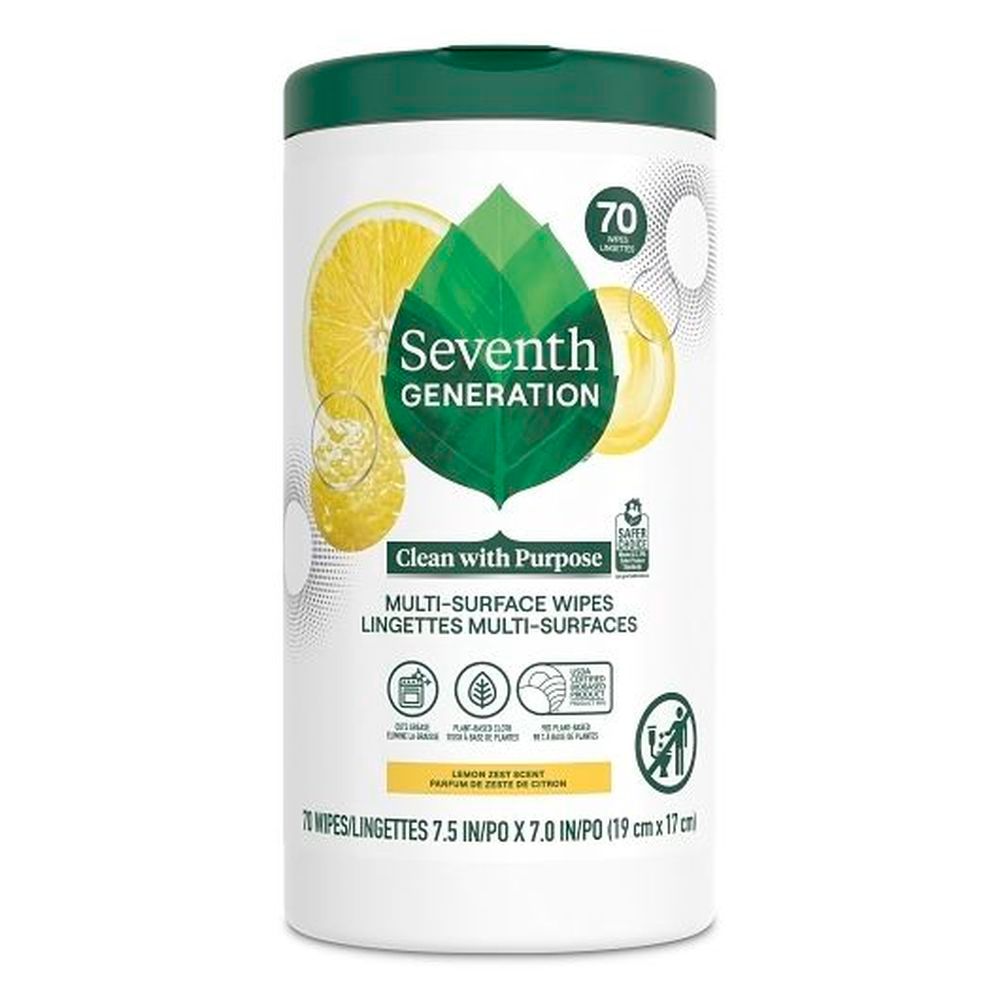 Seventh Generation Lemon Zest Multi Surface Wipes, 70 Count -- 6 Per Case